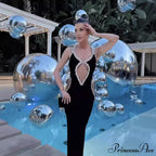 Elegant Ebony Sleeveless Crystal Halter Gown Prom Dress