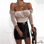 Elegant Fashion Rivets PU Leather Skirts