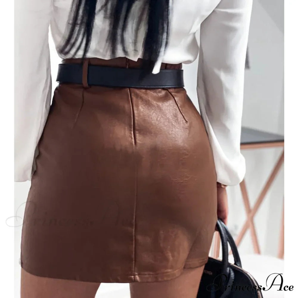 Elegant Fashion Rivets PU Leather Skirts