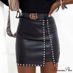 Elegant Fashion Rivets PU Leather Skirts