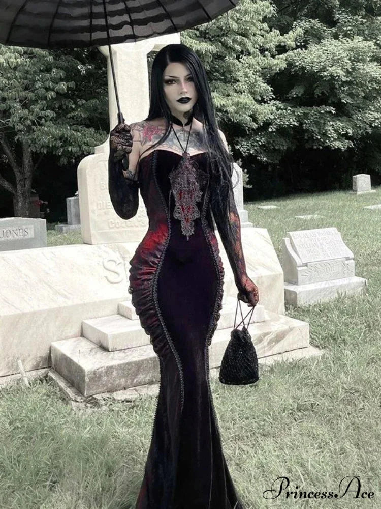 Elegant Fashion Tight Halter Mermaid Hot Sweet Corset Mesh Maxi Gothic Pleated Bodycon Party Gown Dress