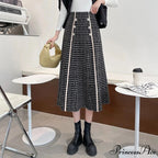 Elegant Fashionable Plaid High-Waisted New Trendy Autumn Winter A-line Swing Skirt