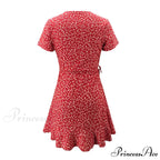 Elegant Floral Ruffles V-neck Bandage Chic Flowers Mini Dress