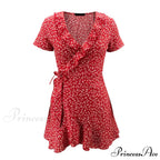 Elegant Floral Ruffles V-neck Bandage Chic Flowers Mini Dress