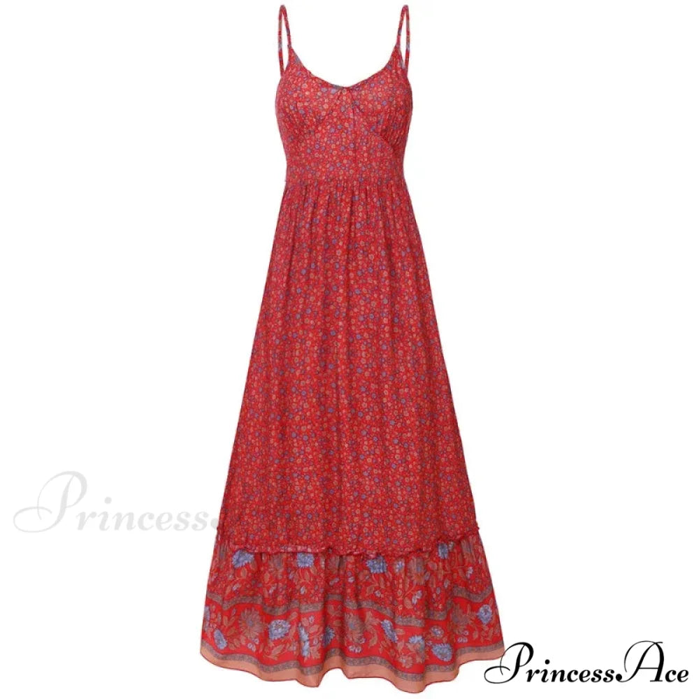 Elegant Floral V-Neck Sleeveless Boho Dress