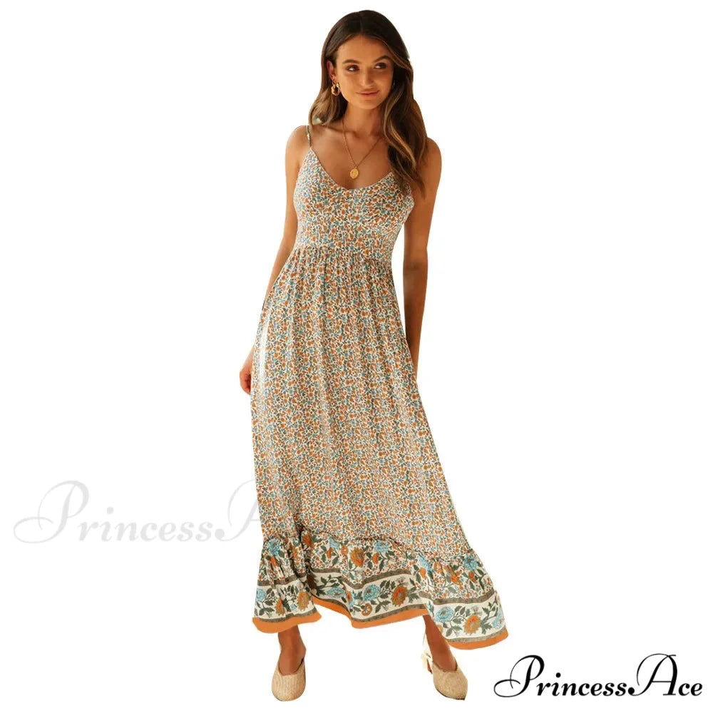 Elegant Floral V-Neck Sleeveless Boho Dress