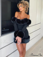 Elegant Fluffy Strapless Mini Christmas Party Dress