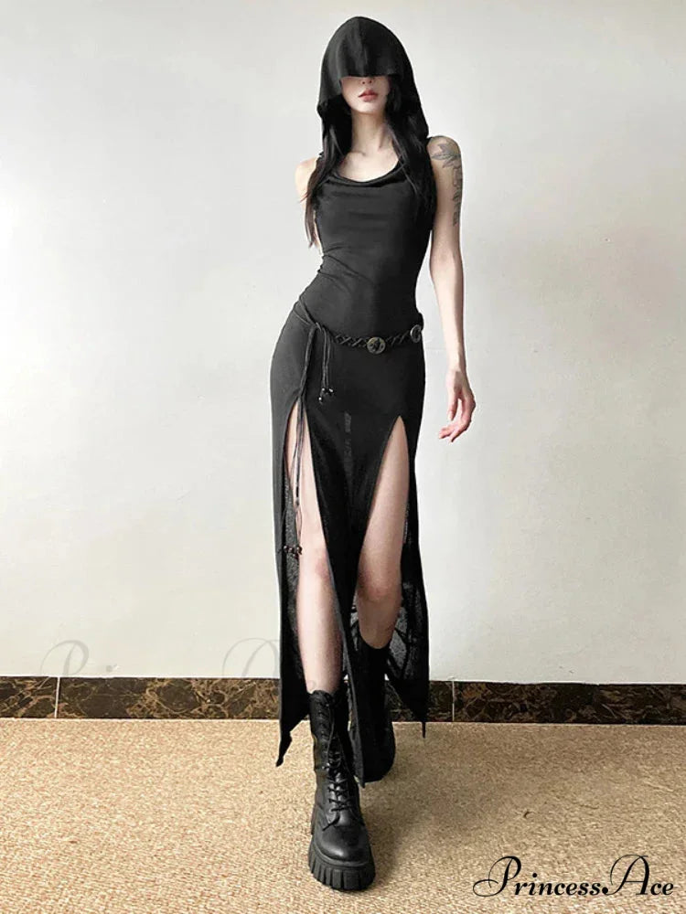 Elegant Gothic Sexy Slash Neck Long Sleeve Off Shoulder Summer French Chic Split Slim Stretch Ruffles Dress