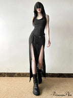 Elegant Gothic Sexy Slash Neck Long Sleeve Off Shoulder Summer French Chic Split Slim Stretch Ruffles Dress