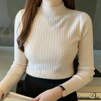 Elegant High-necked Solid Cashmere Jumper Stylish Knit Top