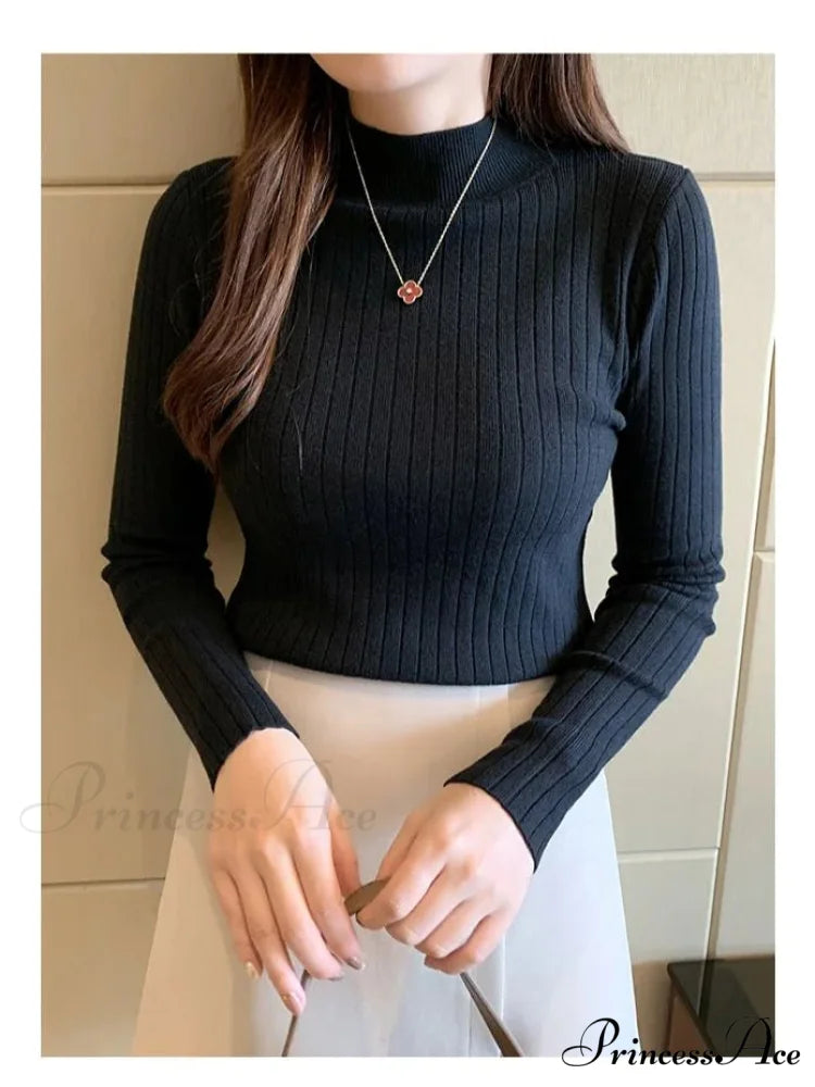 Elegant High-necked Solid Cashmere Jumper Stylish Knit Top