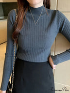 Elegant High-necked Solid Cashmere Jumper Stylish Knit Top