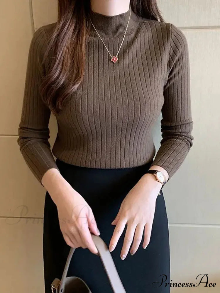 Elegant High-necked Solid Cashmere Jumper Stylish Knit Top