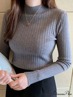 Elegant High-necked Solid Cashmere Jumper Stylish Knit Top