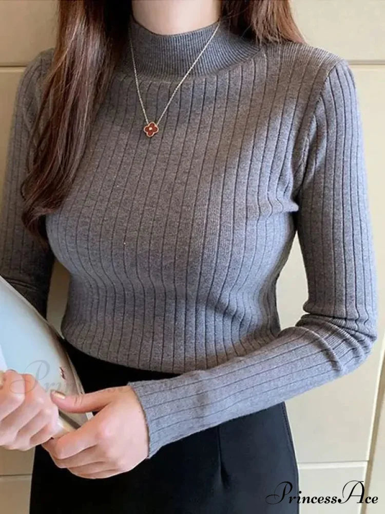 Elegant High-necked Solid Cashmere Jumper Stylish Knit Top