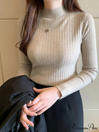 Elegant High-necked Solid Cashmere Jumper Stylish Knit Top
