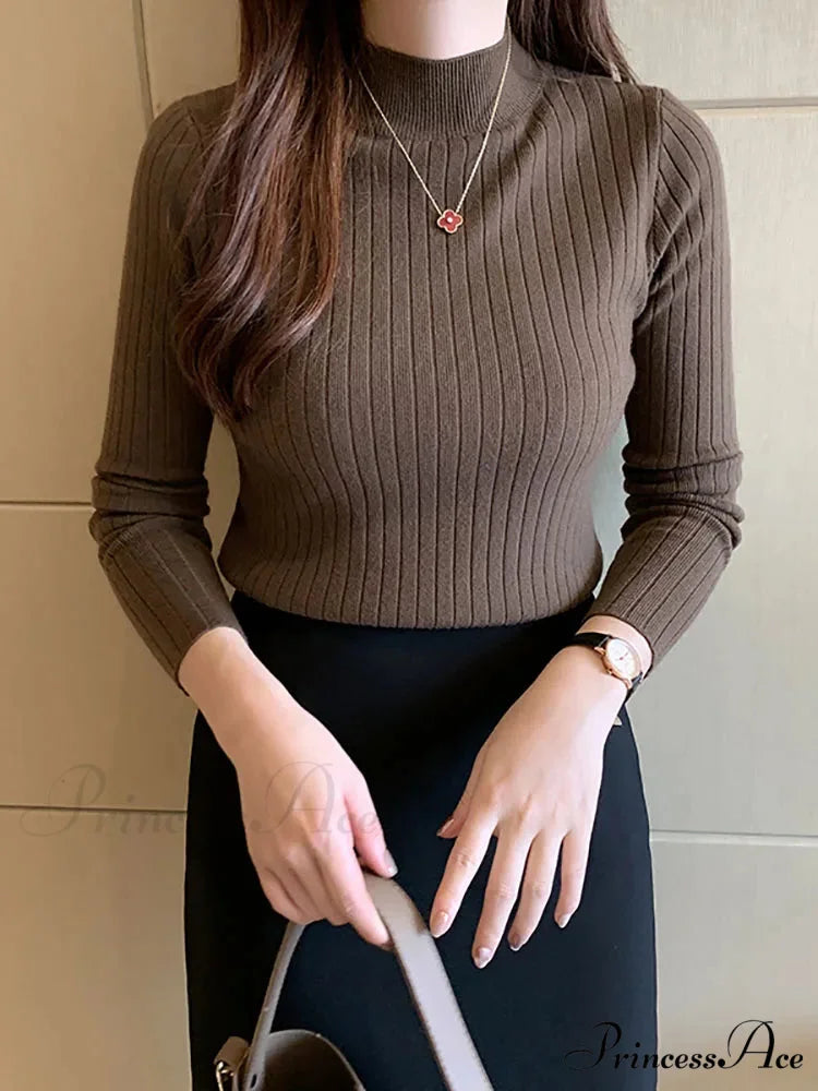 Elegant High-necked Solid Cashmere Jumper Stylish Knit Top