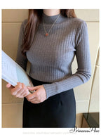 Elegant High-necked Solid Cashmere Jumper Stylish Knit Top