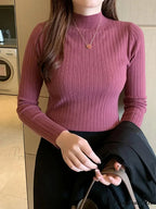 Elegant High-necked Solid Cashmere Jumper Stylish Knit Top