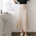 Elegant High Waist Korean Lace Crochet Sheath Wrap Trendy Feminine Skirt