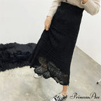 Elegant High Waist Korean Lace Crochet Sheath Wrap Trendy Feminine Skirt