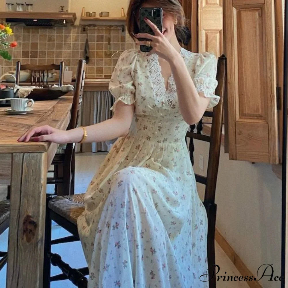 Elegant Lace Chiffon Korean Party Dress