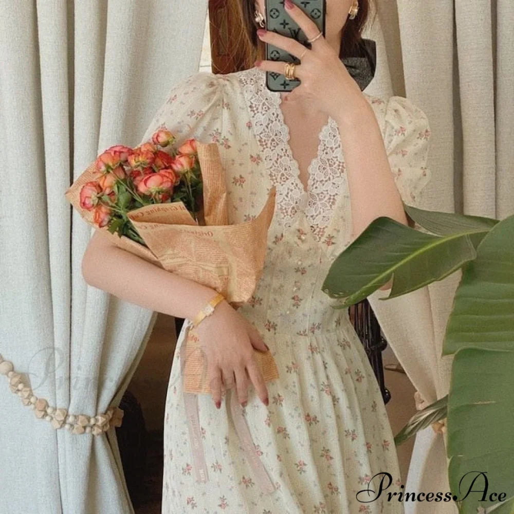 Elegant Lace Chiffon Korean Party Dress