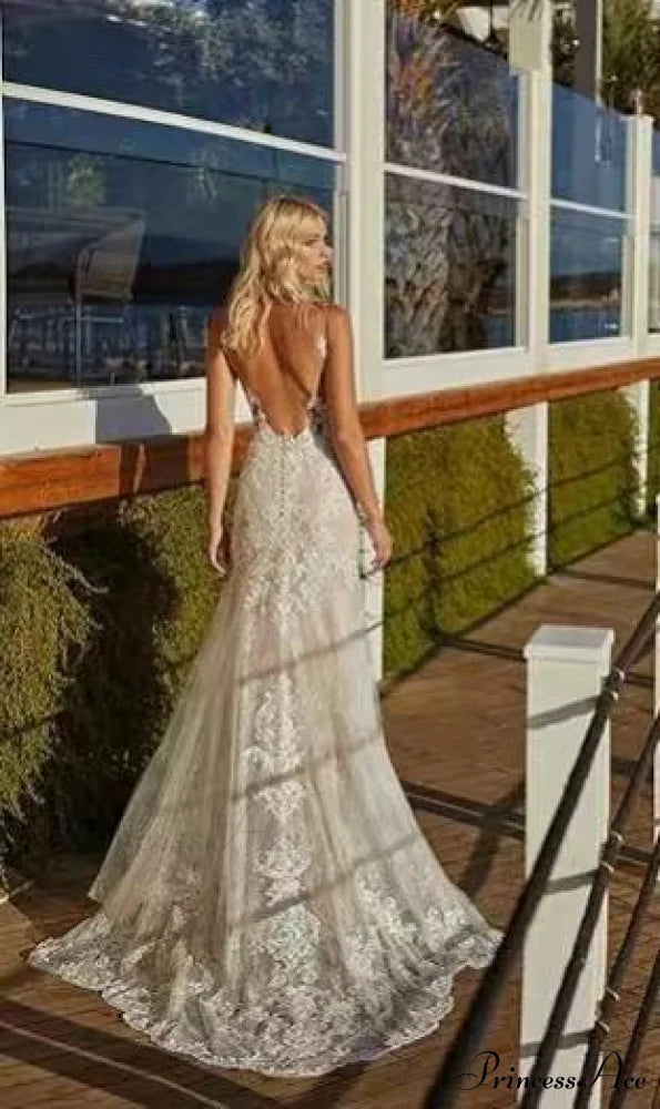 Elegant Lace Extended Train Bridal Wedding Gown