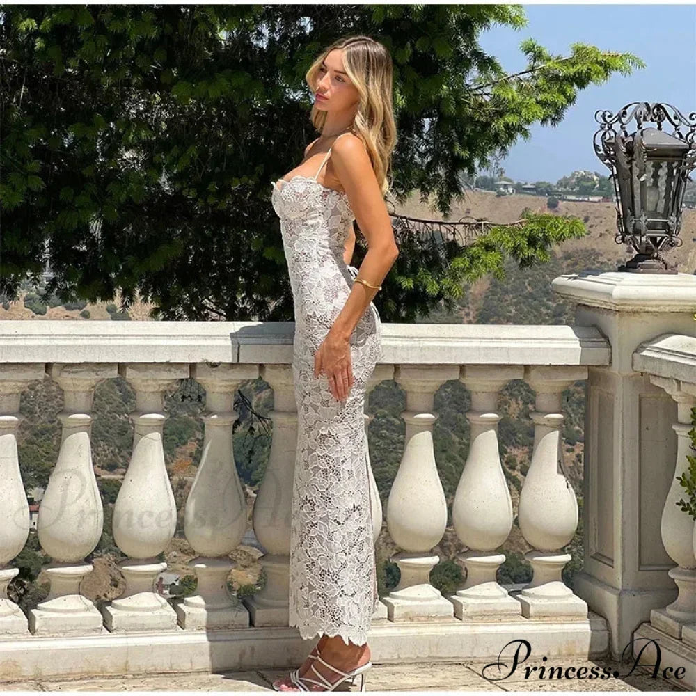 Elegant Lace Mesh Sheer Party Dress