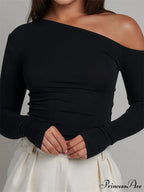 Elegant Lace Patchwork Long Sleeve O-Neck Slim Fit T-shirts