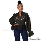 Elegant Lace See Though Ruffles Lantern Blouse