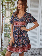 Elegant Lace-up Green Sundress Women Boho Dress