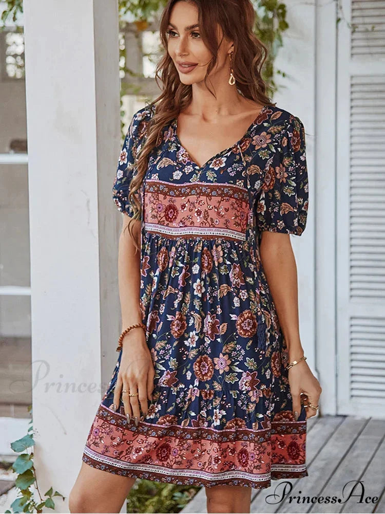 Elegant Lace-up Green Sundress Women Boho Dress