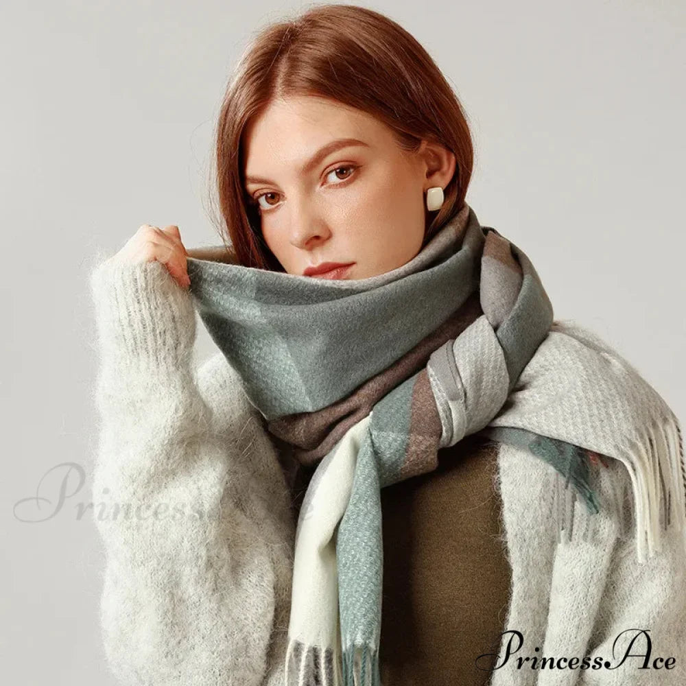 Elegant Lady Style Cashmere Tassel Luxury Scarf - Autumn Winter Striped Plaid