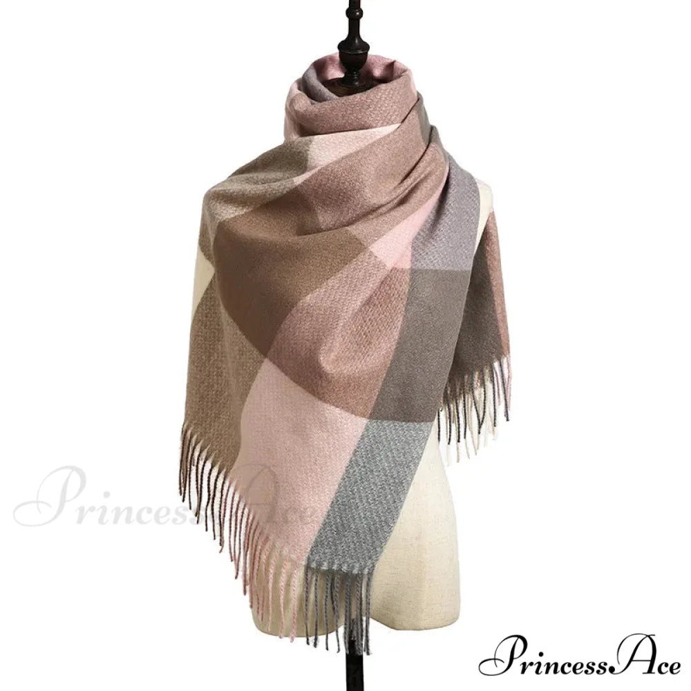 Elegant Lady Style Cashmere Tassel Luxury Scarf - Autumn Winter Striped Plaid