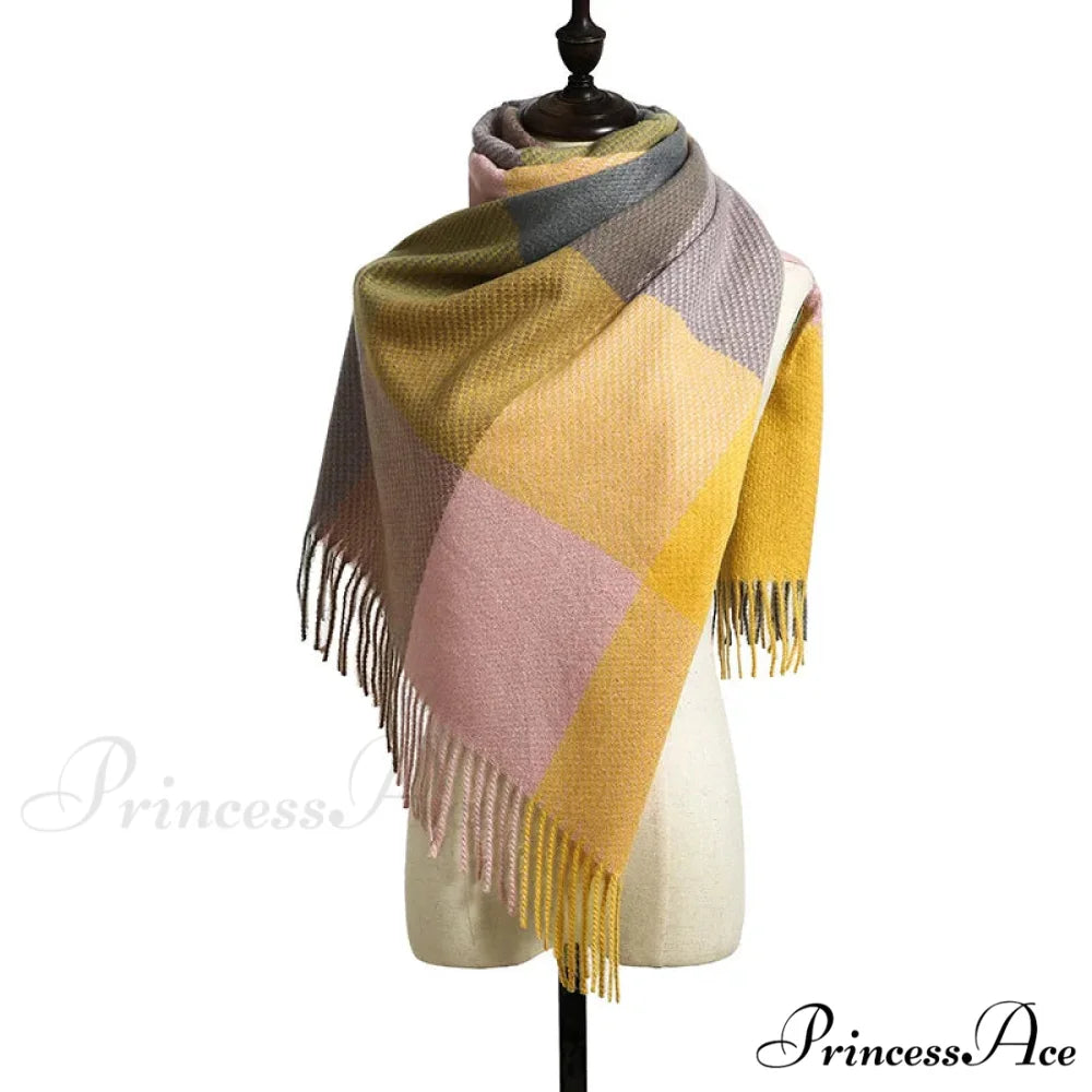Elegant Lady Style Cashmere Tassel Luxury Scarf - Autumn Winter Striped Plaid