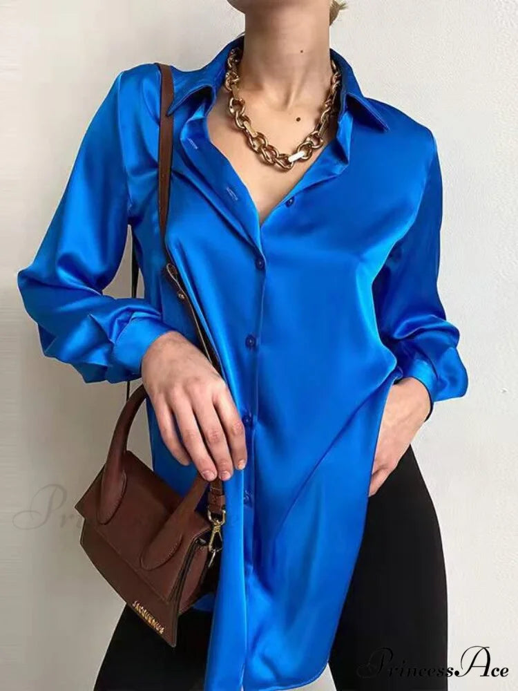 Elegant Long Sleeve Green Silk Blouse