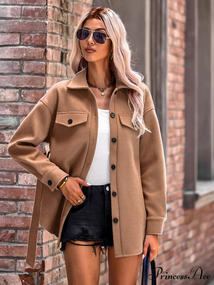 Elegant Long Sleeve Knit Casual Wool Coat