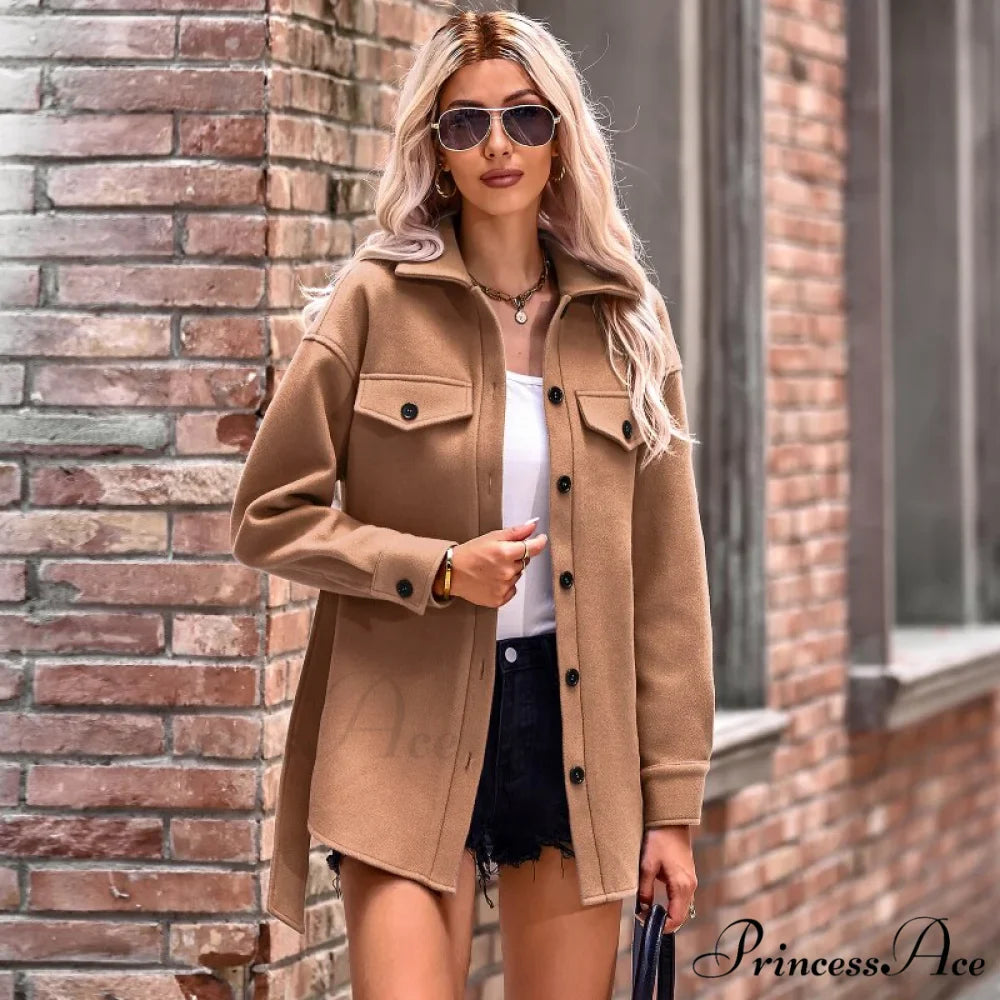 Elegant Long Sleeve Knit Casual Wool Coat