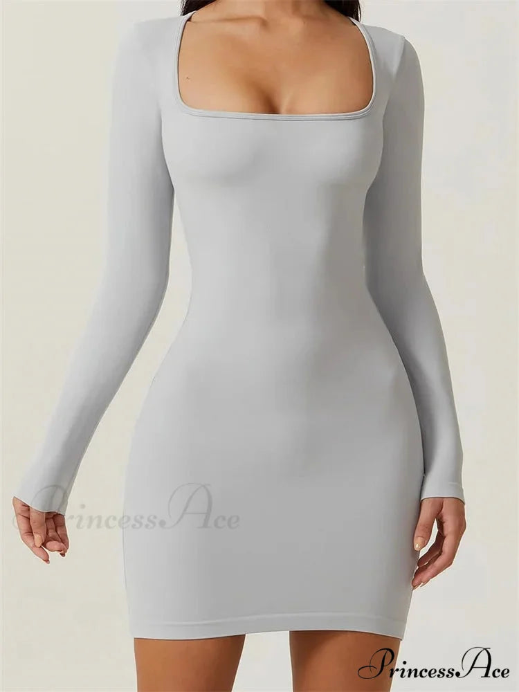 Elegant Long Sleeve Pencil Square Neck Low Mini Dress