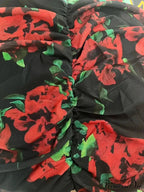 Elegant Long Sleeve Silk Flower Lace Up Red Christmas Party Dress