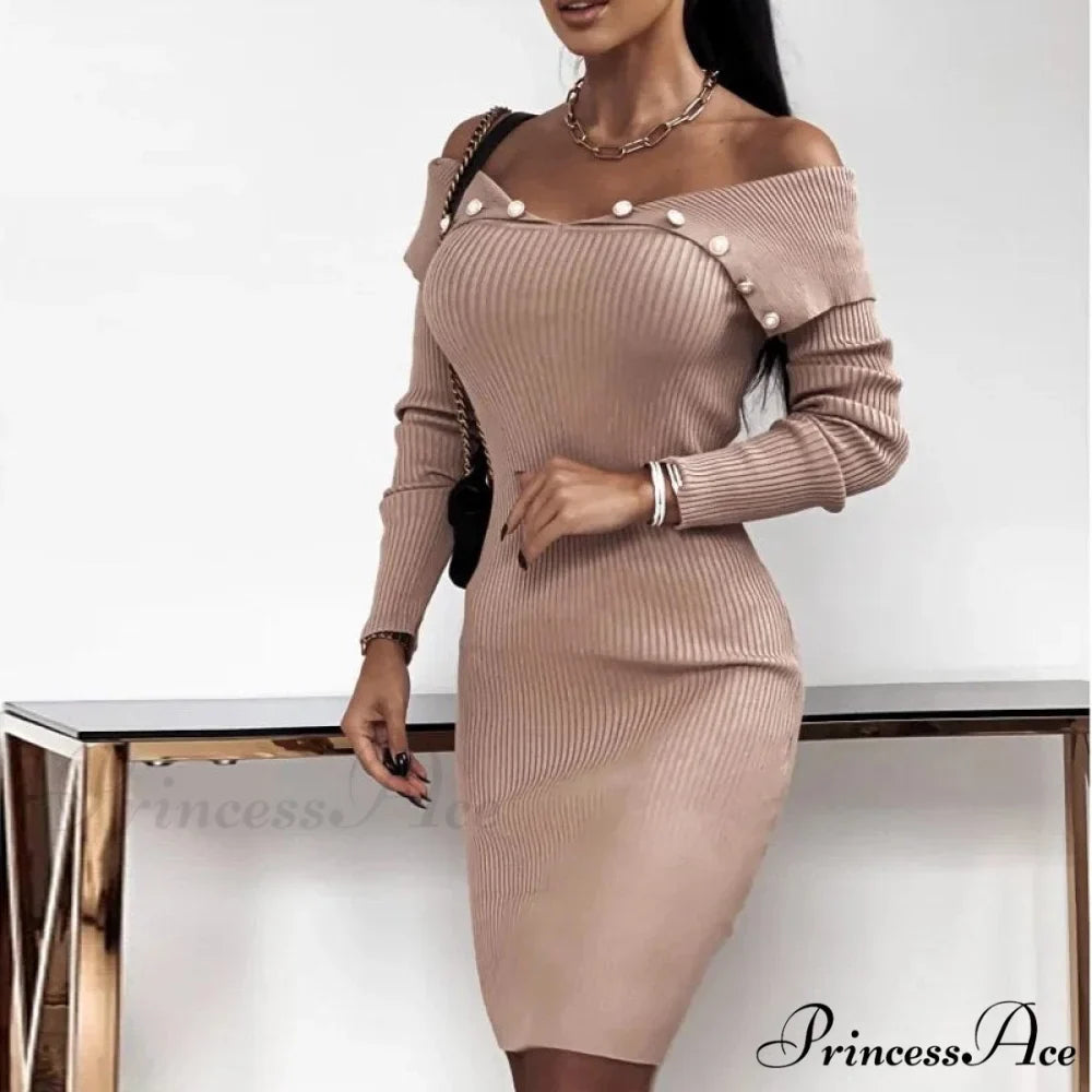 Elegant Long Sleeve Solid Office Lady Dresses