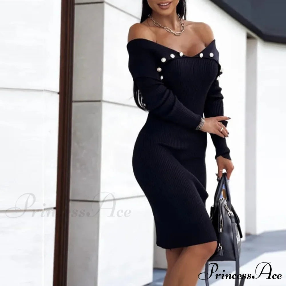 Elegant Long Sleeve Solid Office Lady Dresses