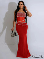 Elegant Mesh See Through Rhinestones Strap Sleeveless Red Christmas Party Dress