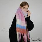Elegant Minimalist Plaid Long Shawl Thickened Warm Scarf for Women