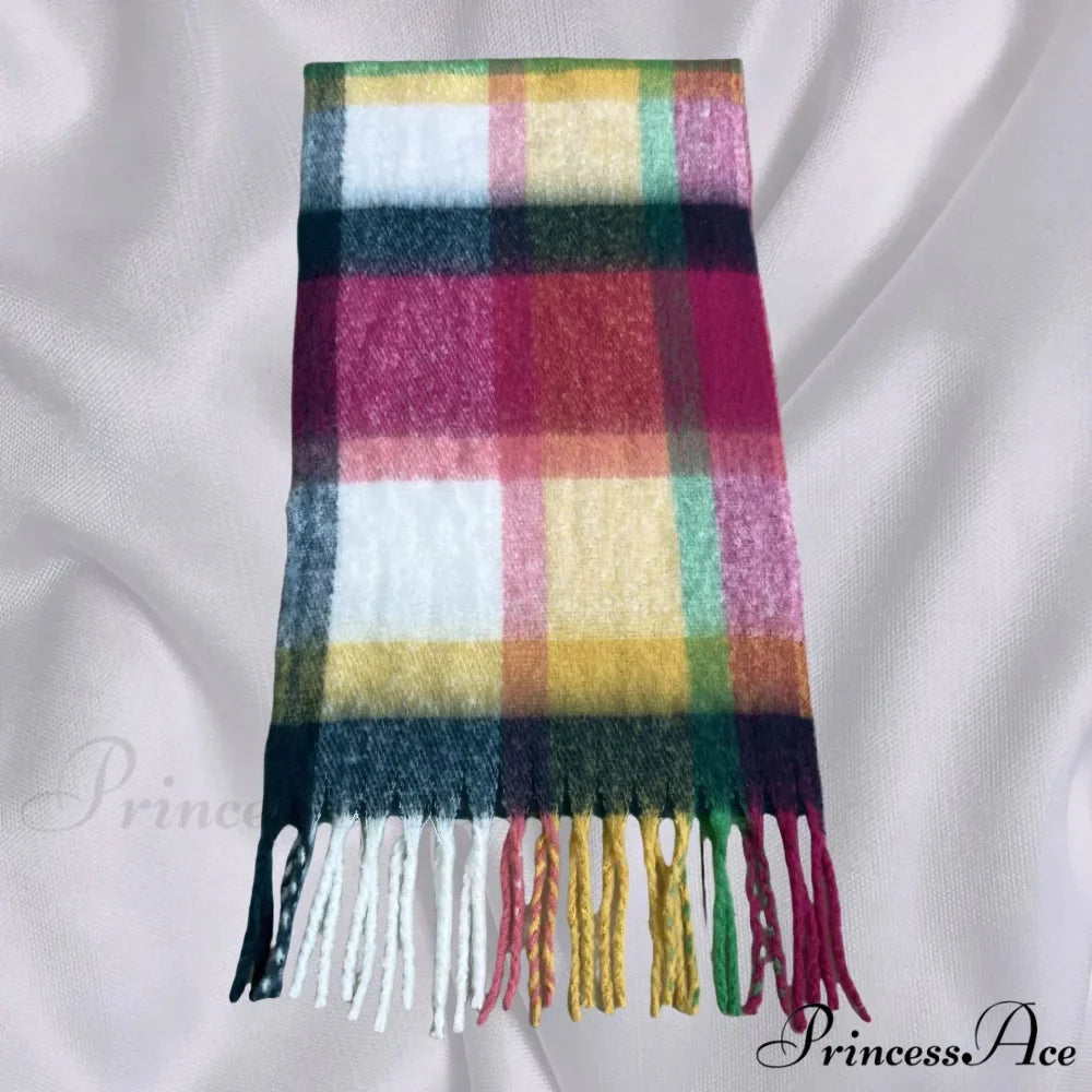 Elegant Minimalist Plaid Long Shawl Thickened Warm Scarf for Women