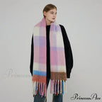 Elegant Minimalist Plaid Long Shawl Thickened Warm Scarf for Women