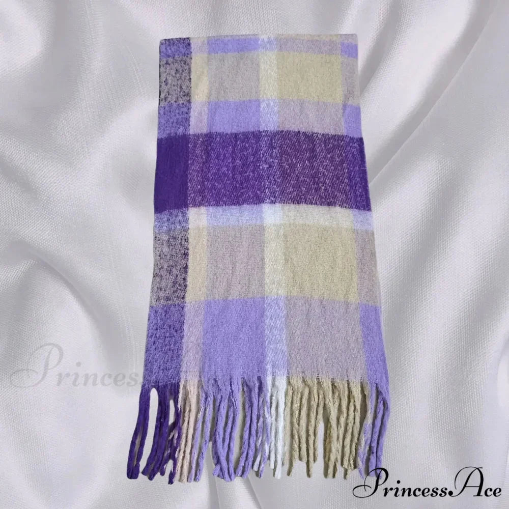 Elegant Minimalist Plaid Long Shawl Thickened Warm Scarf for Women