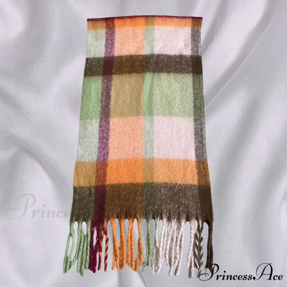 Elegant Minimalist Plaid Long Shawl Thickened Warm Scarf for Women