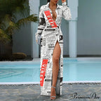 Elegant Newspaper Printed Shirt Dress